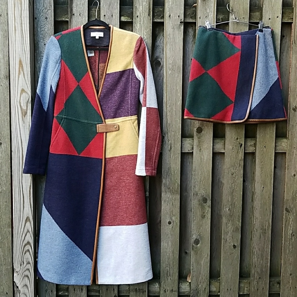 Tory Burch Cheval Colorblock Coat/Skirt Set size 2